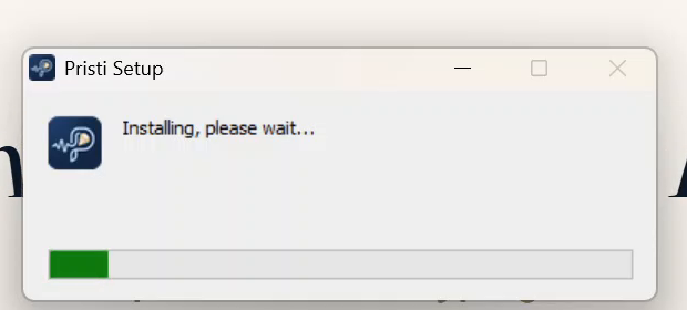 Pristi Setup installation progress window